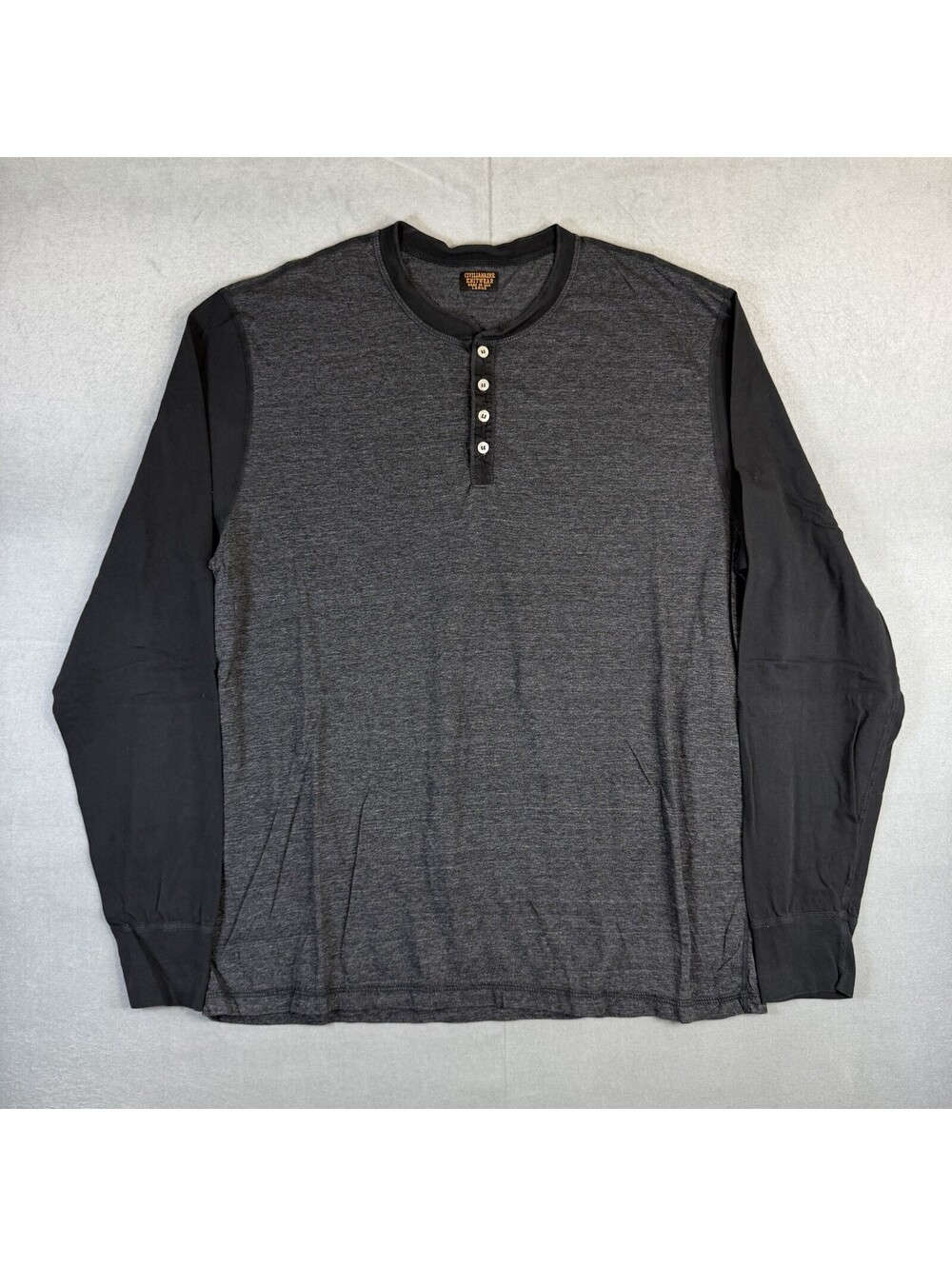 Civilianaire Knitwear Henley Shirt Mens Large Gray Long Sleeve Made in USA